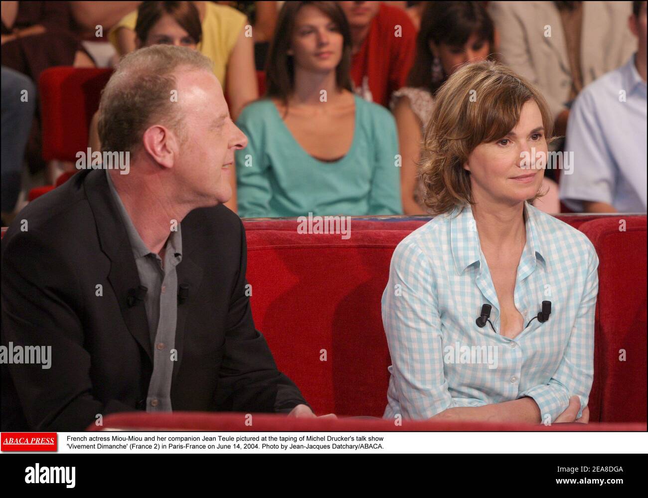 French actress Miou-Miou and her companion Jean Teule pictured at the  taping of Michel Drucker's talk show 'Vivement Dimanche' (France 2) in  Paris-France on June 14, 2004. Photo by Jean-Jacques Datchary/ABACA Stock
