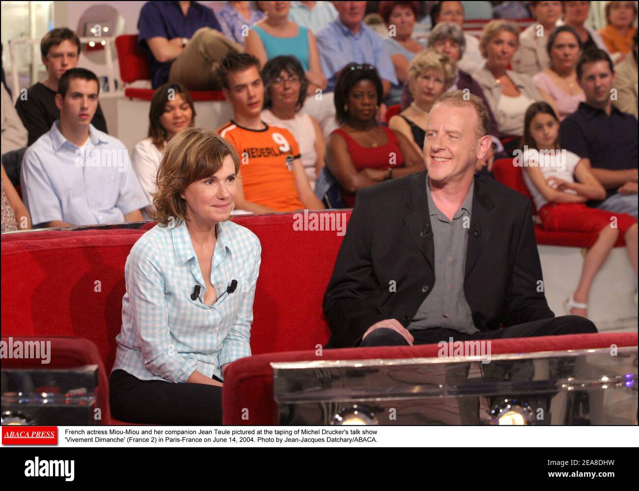 French actress Miou-Miou and her companion Jean Teule pictured at the  taping of Michel Drucker's talk show 'Vivement Dimanche' (France 2) in  Paris-France on June 14, 2004. Photo by Jean-Jacques Datchary/ABACA Stock