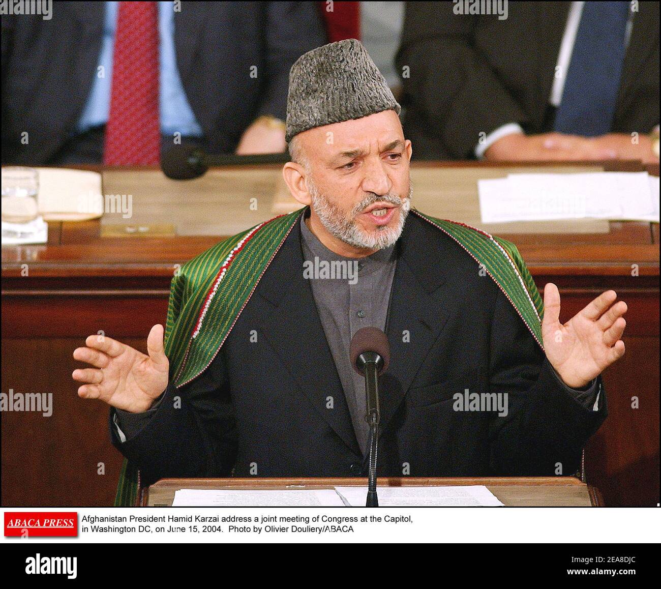 Afghanistan President Hamid Karzai address a joint meeting of Congress at the Capitol, in Washington DC, on June 15, 2004. Photo by Olivier Douliery/ABACA Stock Photo