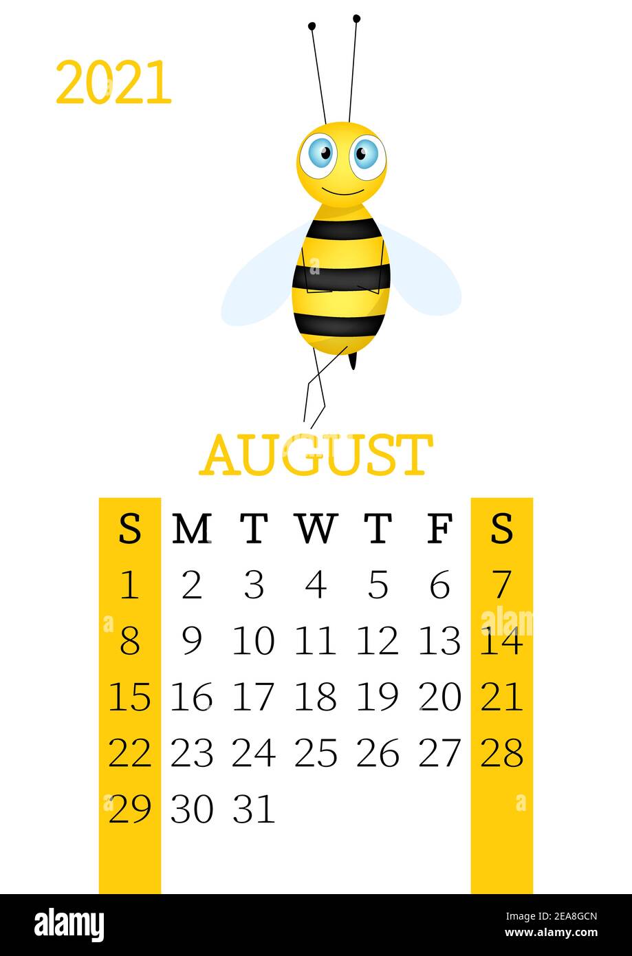 Calendar 2021. Monthly calendar for August 2021 from Sunday to Saturday