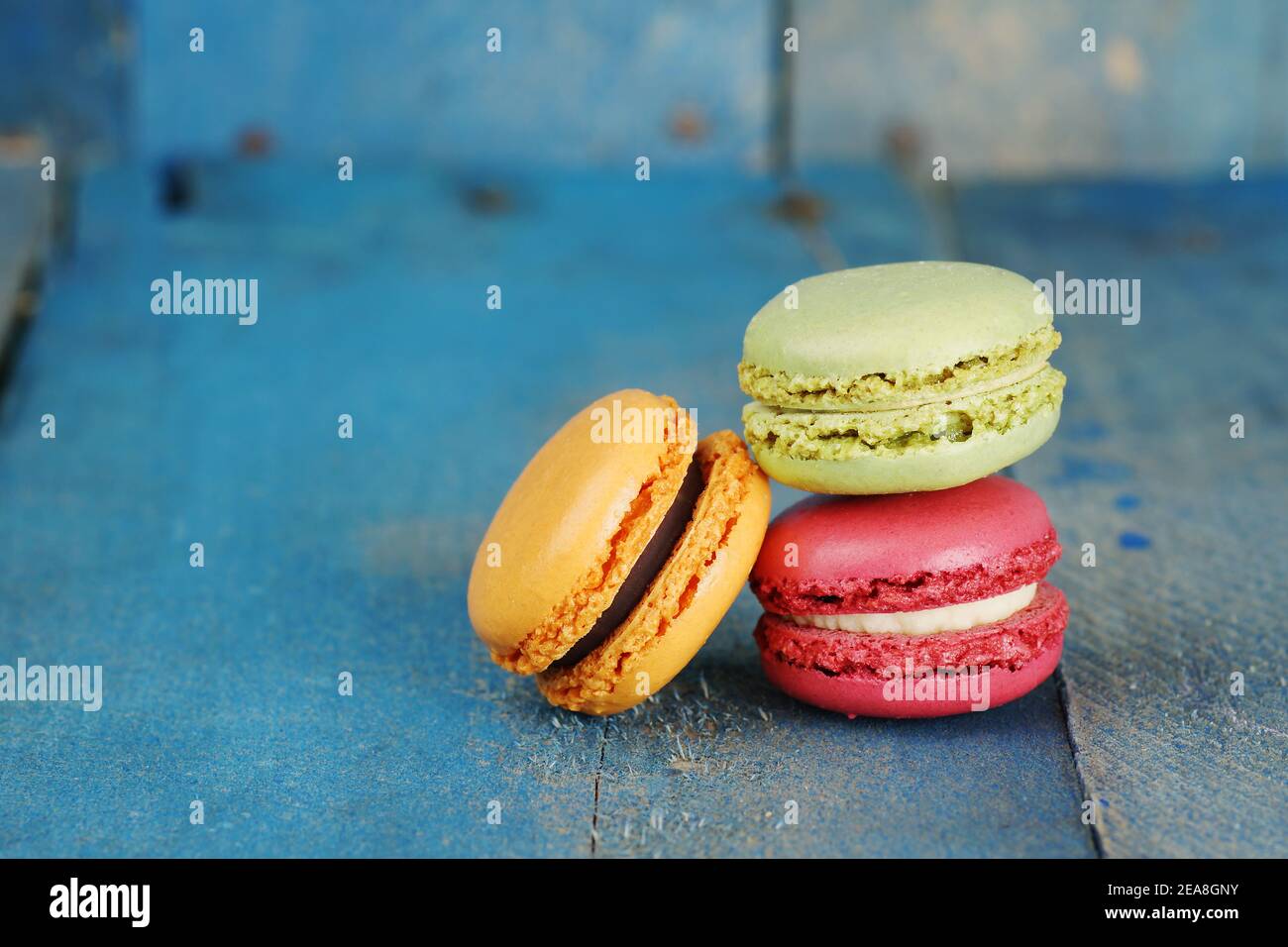 Macro of macaroon colorful and delicious French cookies Stock Photo