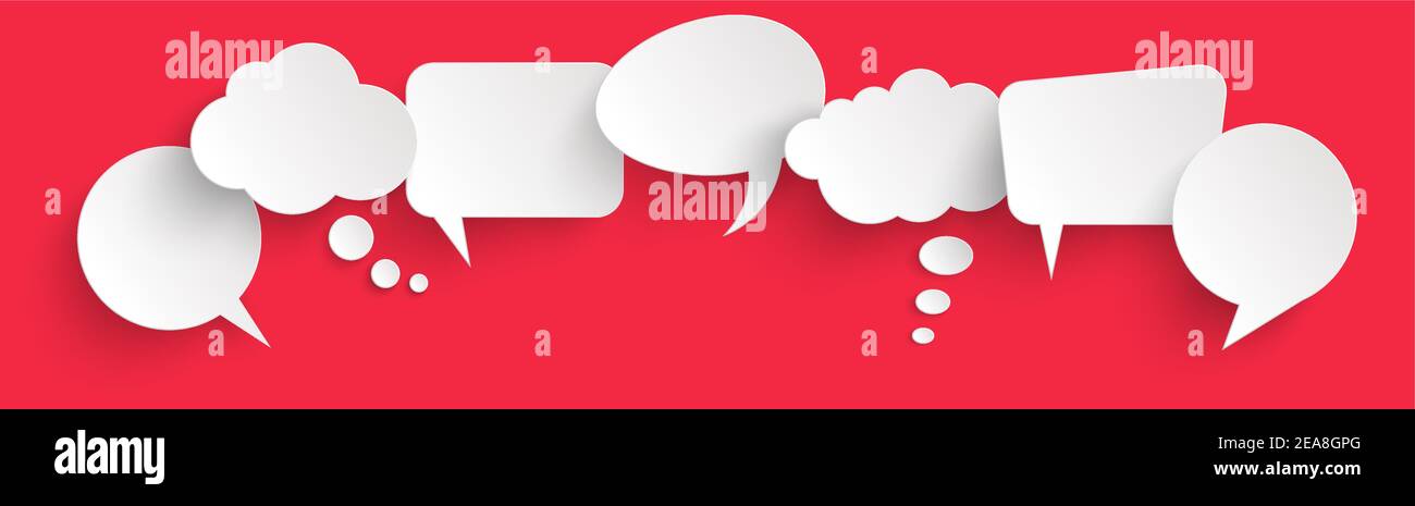 illustration of seven speech bubbles with shadow looking like stickers ...