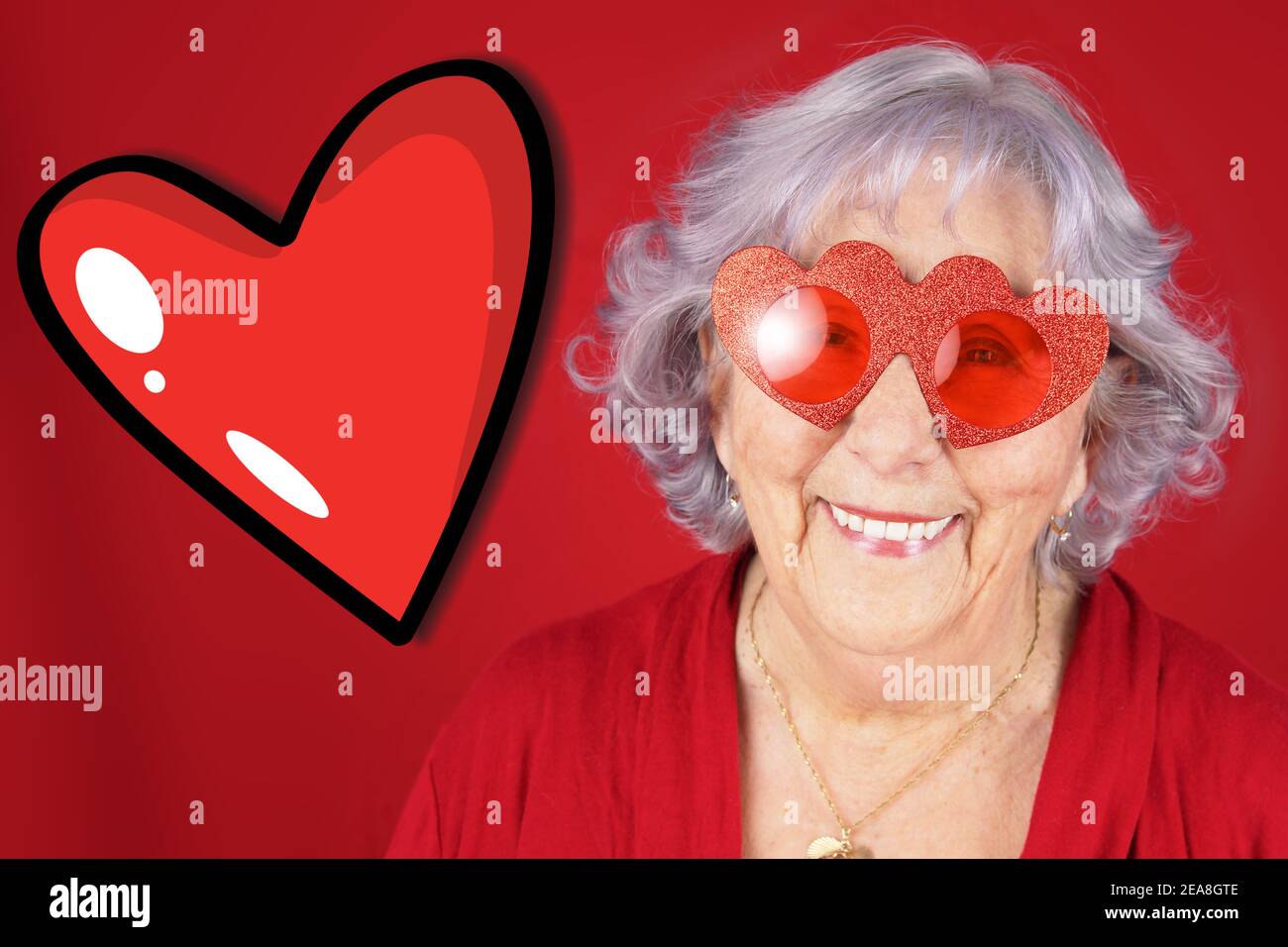 Comical grandma Valentine's day card with cartoon illustration art Stock Photo