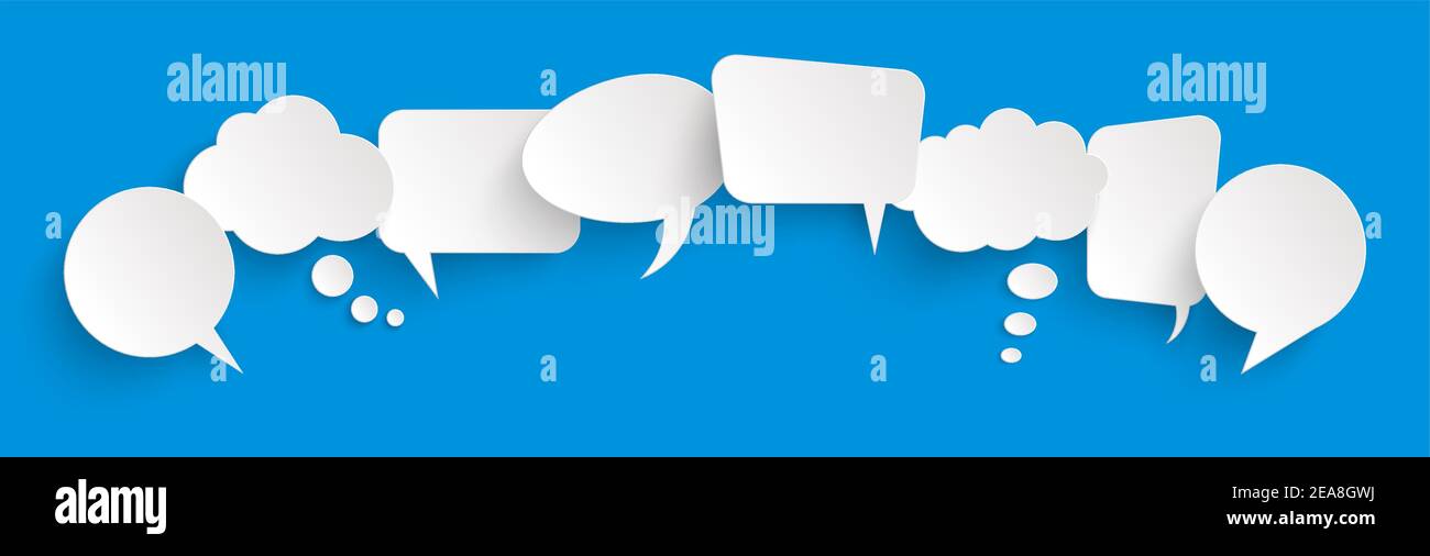 illustration of eight speech bubbles with shadow looking like stickers ...