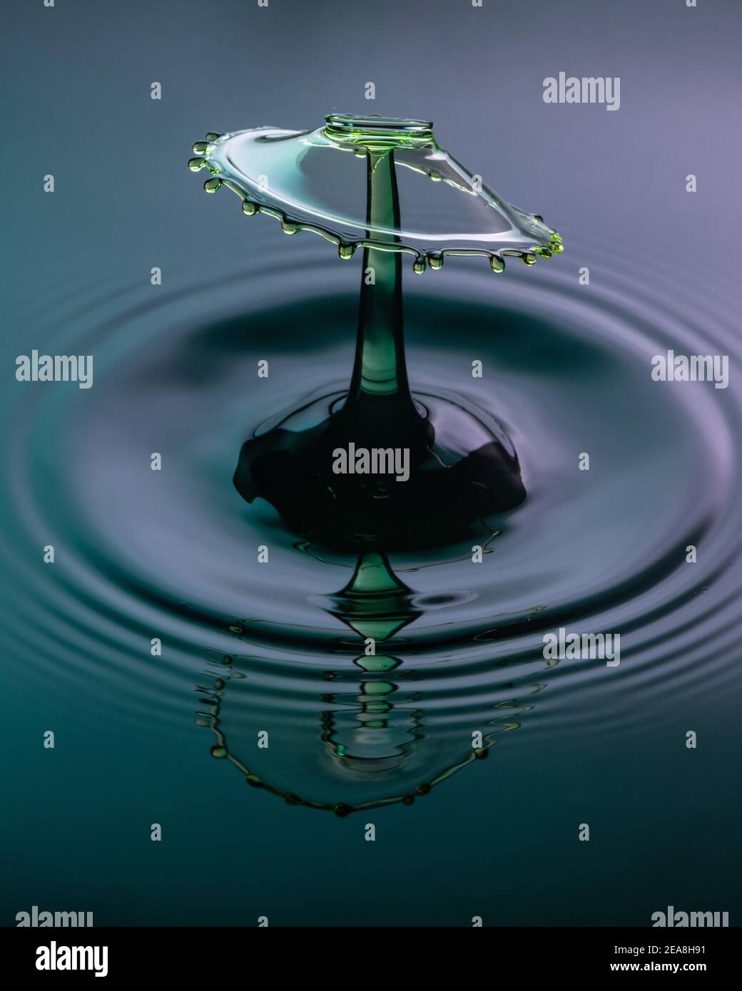 Water drop photography with green coloured liquid Stock Photo