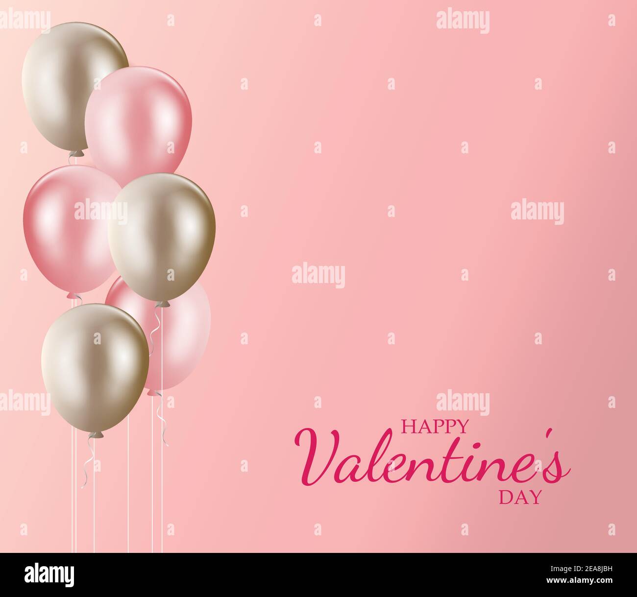 Happy valentines day pink background with pink and golden balloons ...