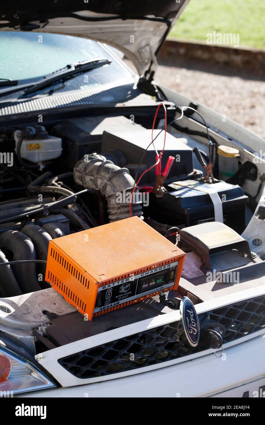 12v Car battery on charge Stock Photo