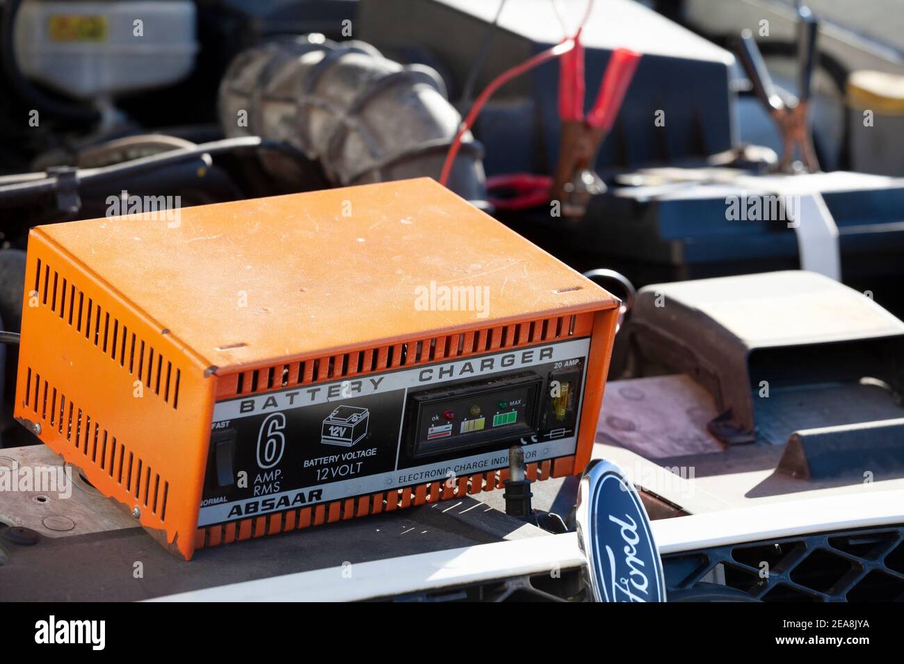 12v Car battery on charge Stock Photo