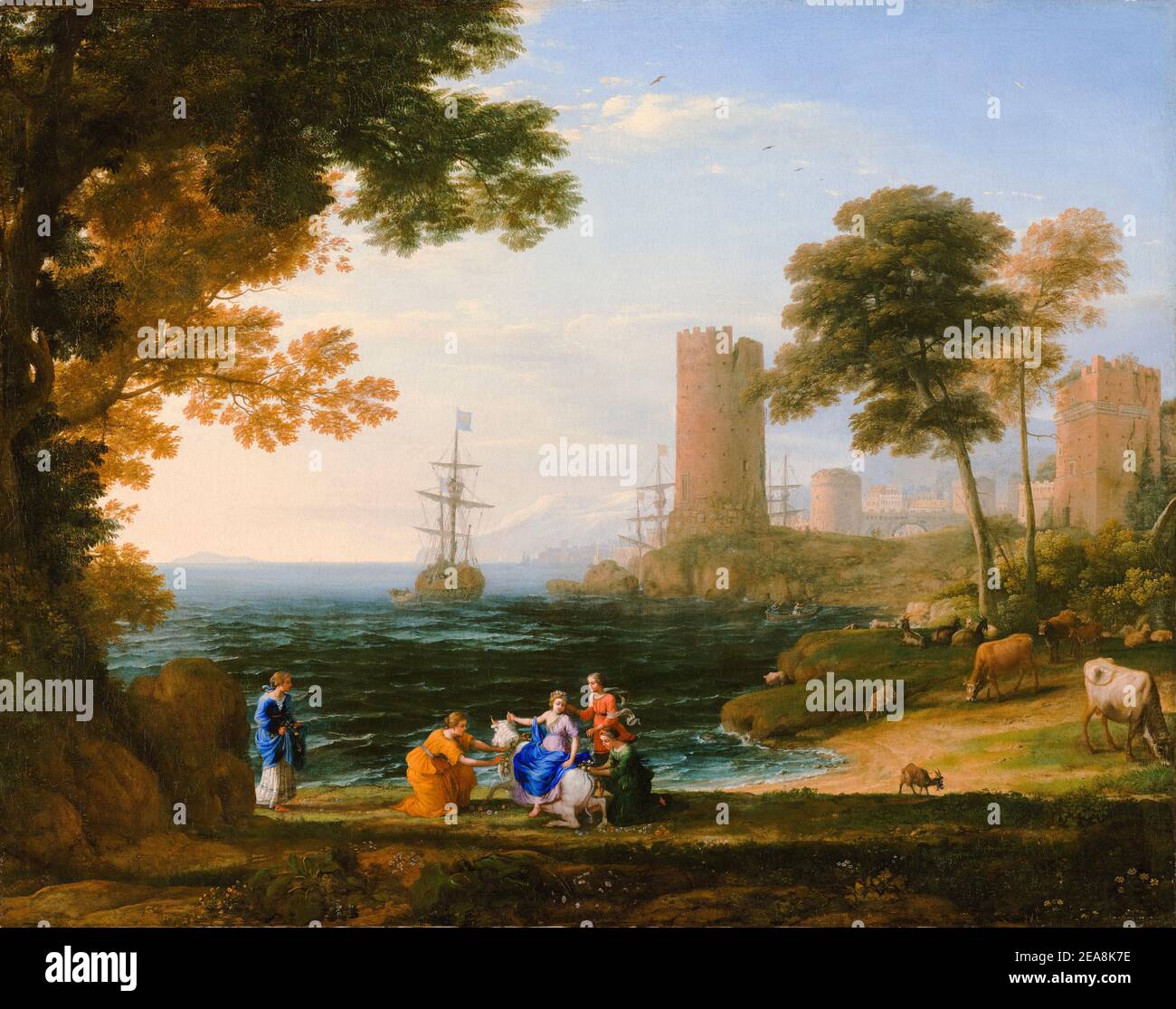 Coast View with the Abduction of Europa, landscape painting by Claude Lorrain, circa 1645 Stock Photo