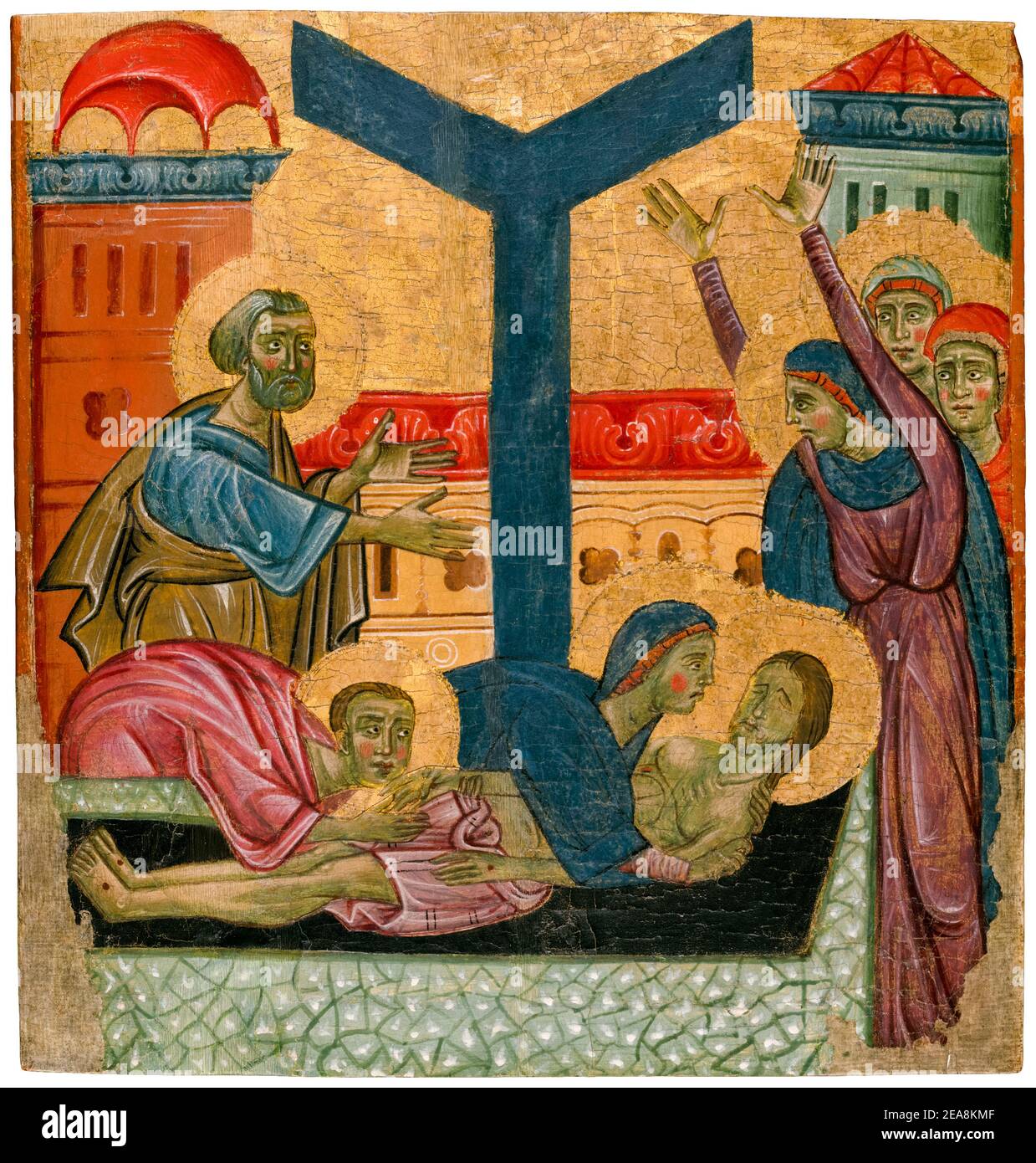 Circle of Bonaventura Berlinghieri, The Lamentation over the Dead Christ, painting, circa 1230 Stock Photo