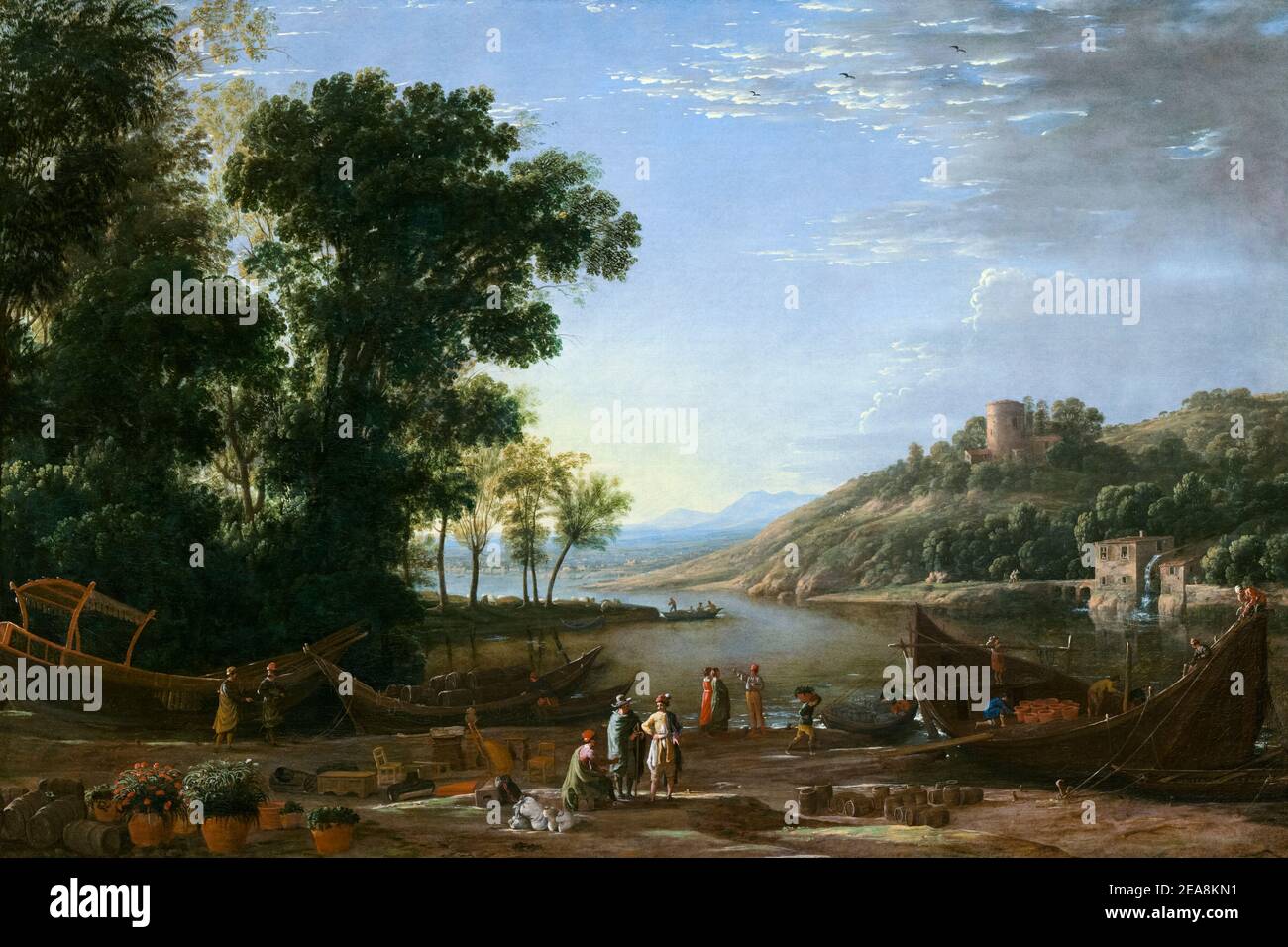 Claude Lorrain, Landscape with Merchants, painting, circa 1629 Stock Photo