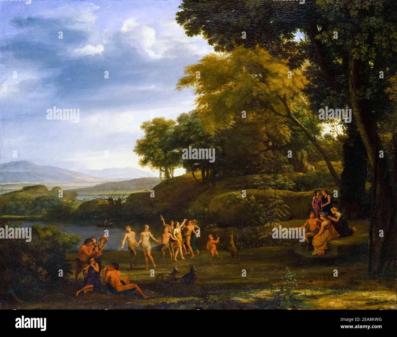 Claude Lorrain, painting, Landscape with Dancing Satyrs and Nymphs, 1646 Stock Photo