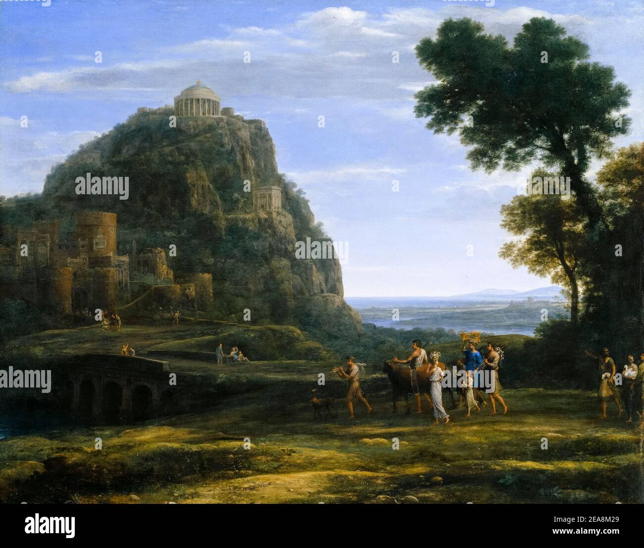 Claude Lorrain, View of Delphi with a Procession, landscape painting, 1672 Stock Photo