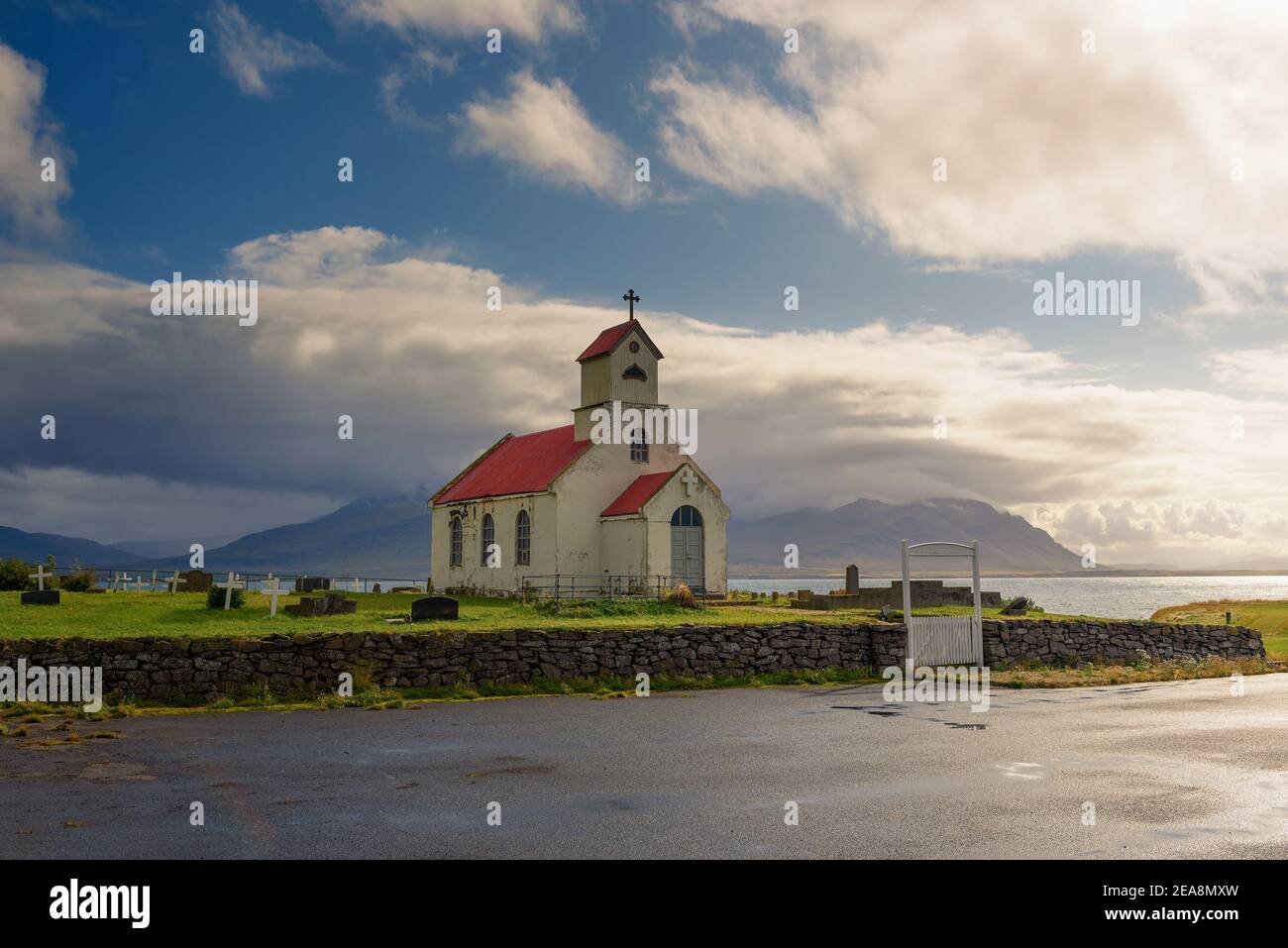 Innra-Holmskirkja church with a cemetery in Iceland Stock Photo