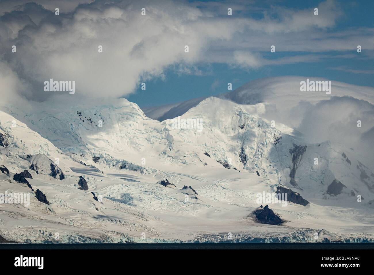 Snow covered mountains at Yankee Harbour, Antarctica Stock Photo - Alamy
