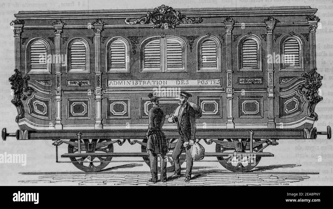 vue exterieur du bureau ambulant, tableau de paris par edmond texier,editeur paulin et le chevalier 1852 Stock Photo