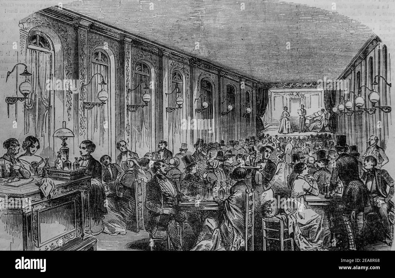 estaminet lyrique du passage jouffroy, tableau de paris par edmond texier,editeur paulin et le chevalier 1852 Stock Photo