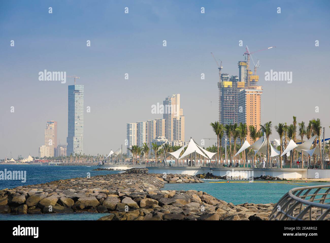 KSA, cityscape, New Corniche, Jeddah city , Saudi Arabia . red sea Stock Photo