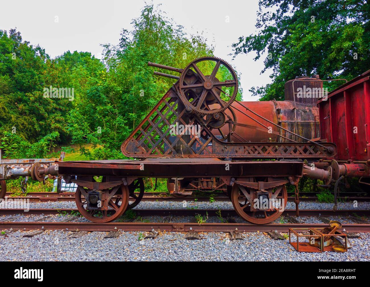 Old rusty hand powered railroad car Stock Photo