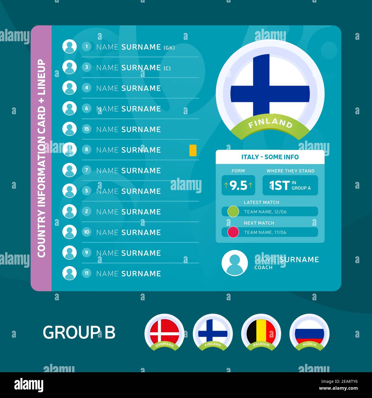 Finland Group B Football Tournament Final Stage Vector Illustration Country Team Lineup Table With Place For Information Soccer Tournamet Stock Vector Image Art Alamy