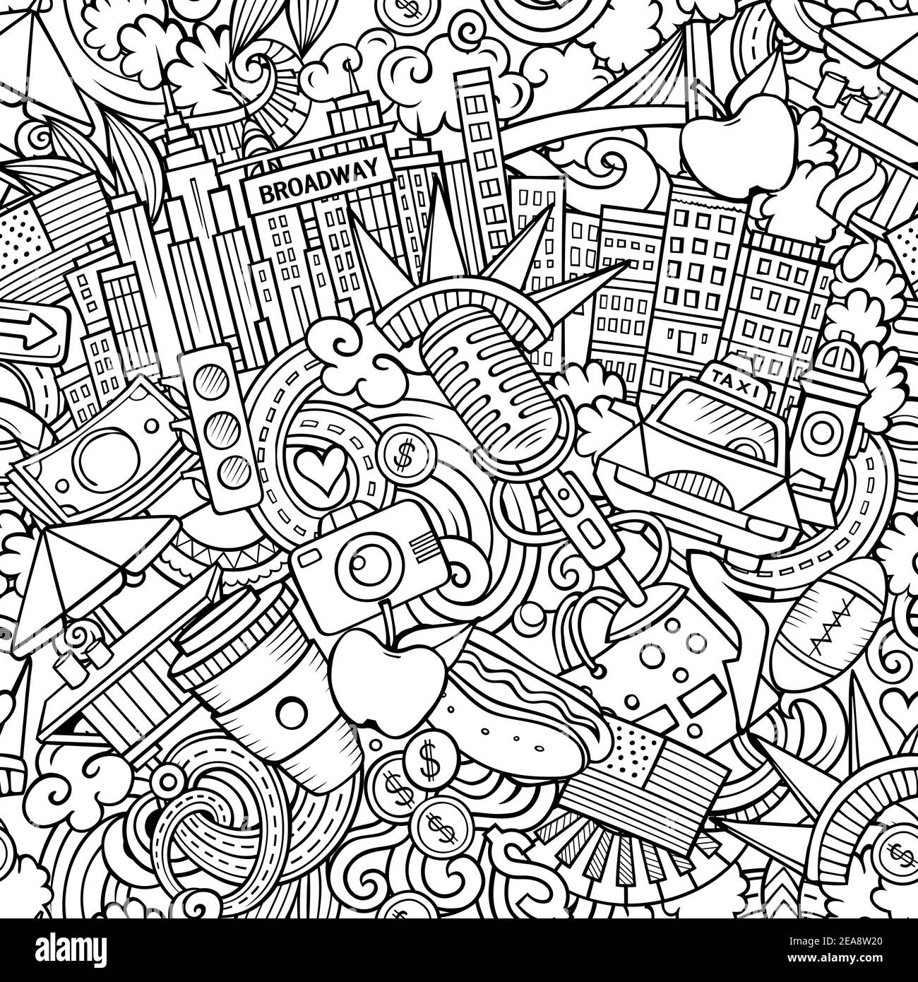Cartoon doodles New York seamless pattern Stock Vector Image & Art - Alamy
