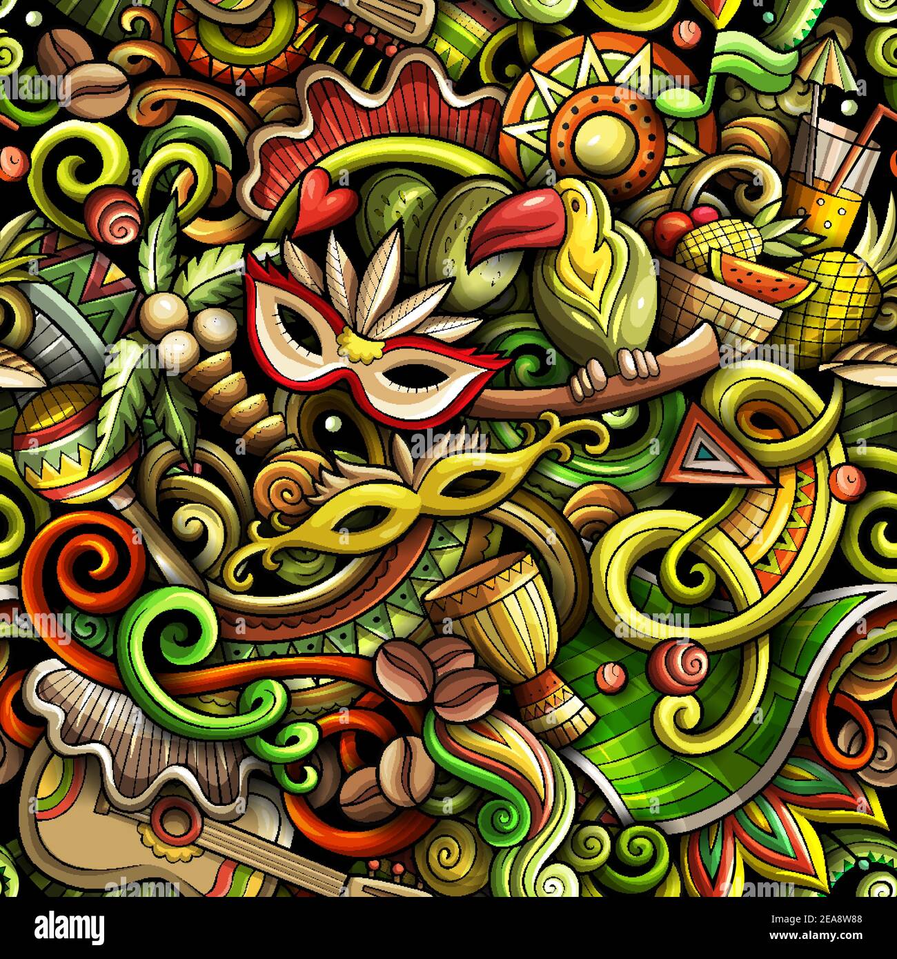 Cartoon doodles Brazil seamless pattern. Stock Vector
