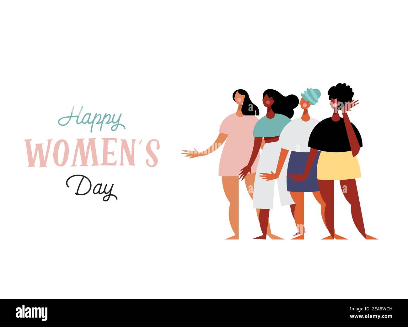 happy womens day lettering card with group of girls characters vector ...