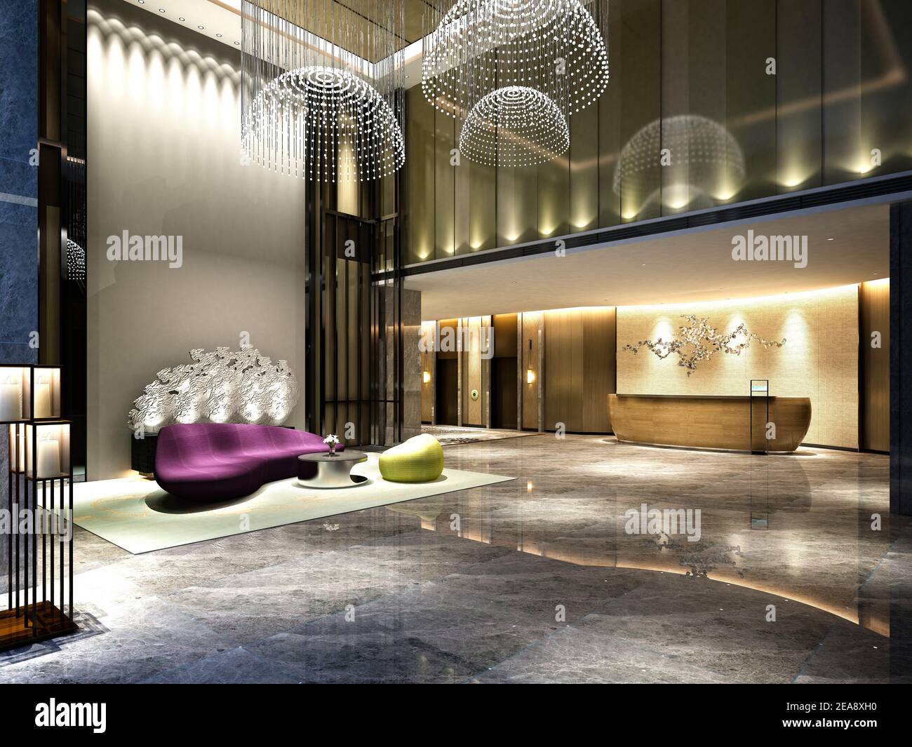 3d render of luxury hotel reception lobby Stock Photo