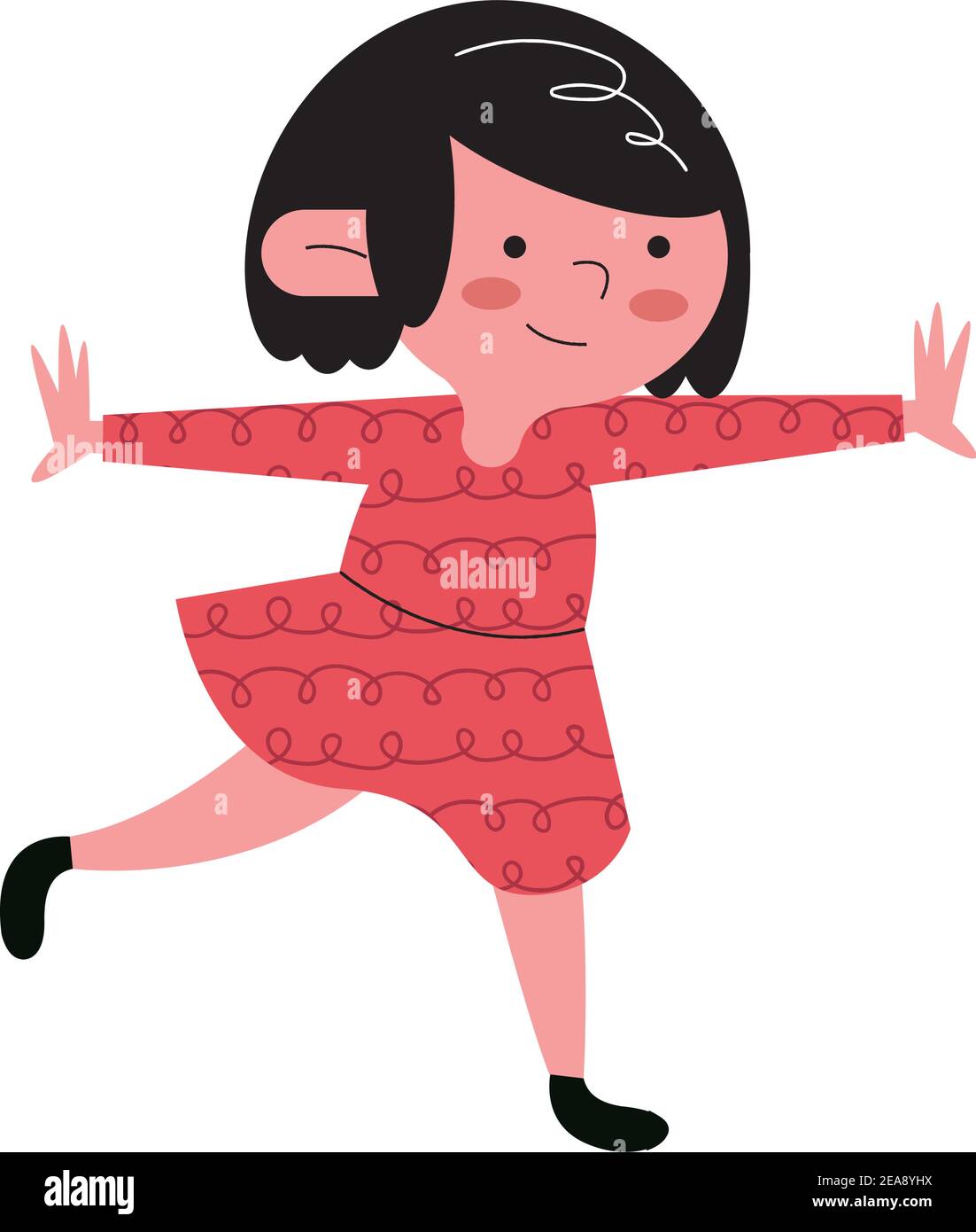 happy little girl kid with red dress character vector illustration ...