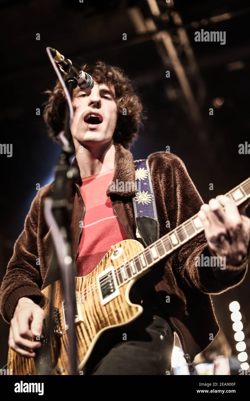 Austin Williams of Swim Deep performing live on stage at The Warren as ...