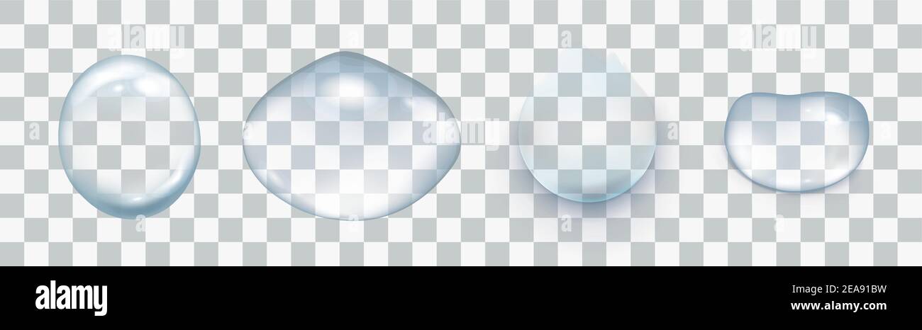 Realistic rain drops on the transparent background. Stock Vector