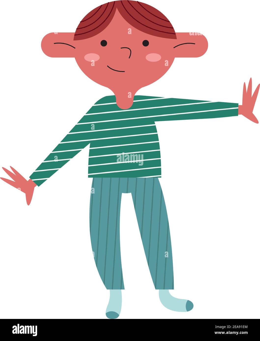happy little boy kid with green shirt character vector illustration ...