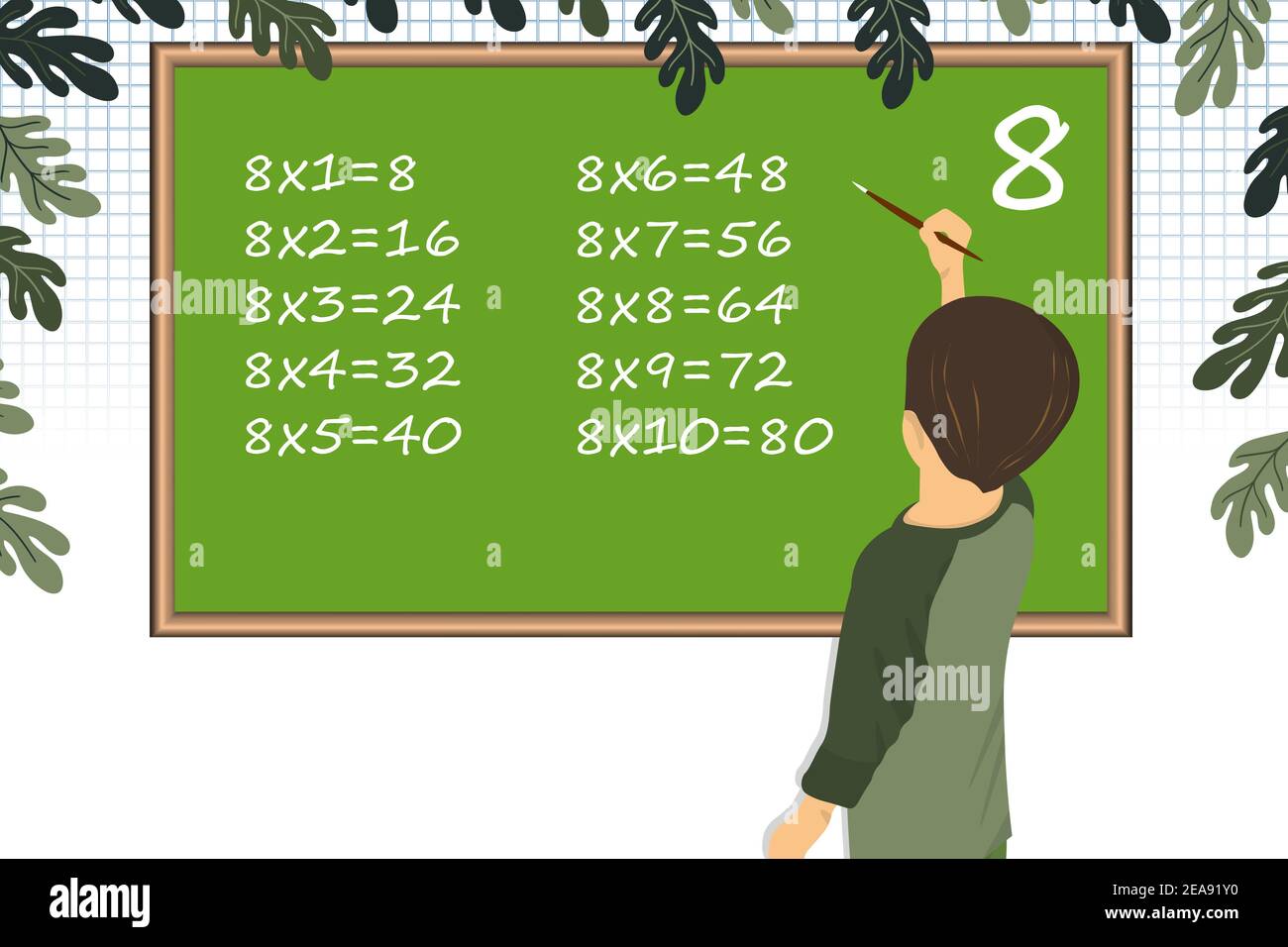 Multiplication Square. School vector illustration. Pupil boy does his ...