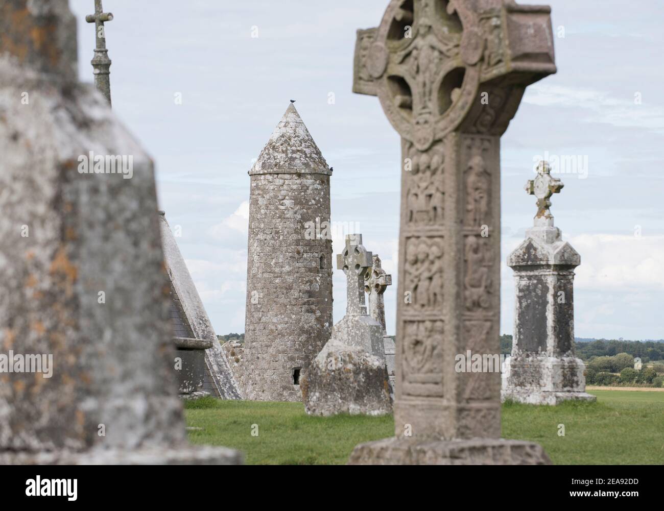 Clonmacnoise monastery in County Offaly Ireland. Stock Photo