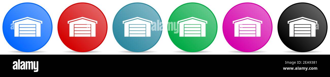 Garage building vector icons, set of circle gradient buttons in 6 ...