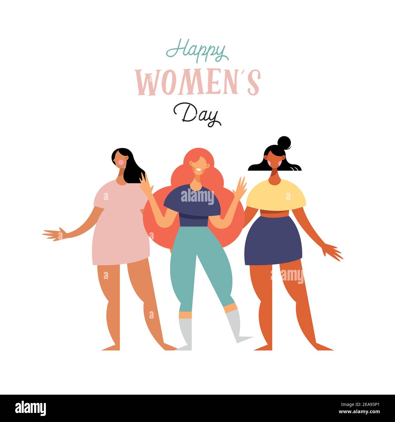 happy womens day lettering card with diversity girls characters vector ...