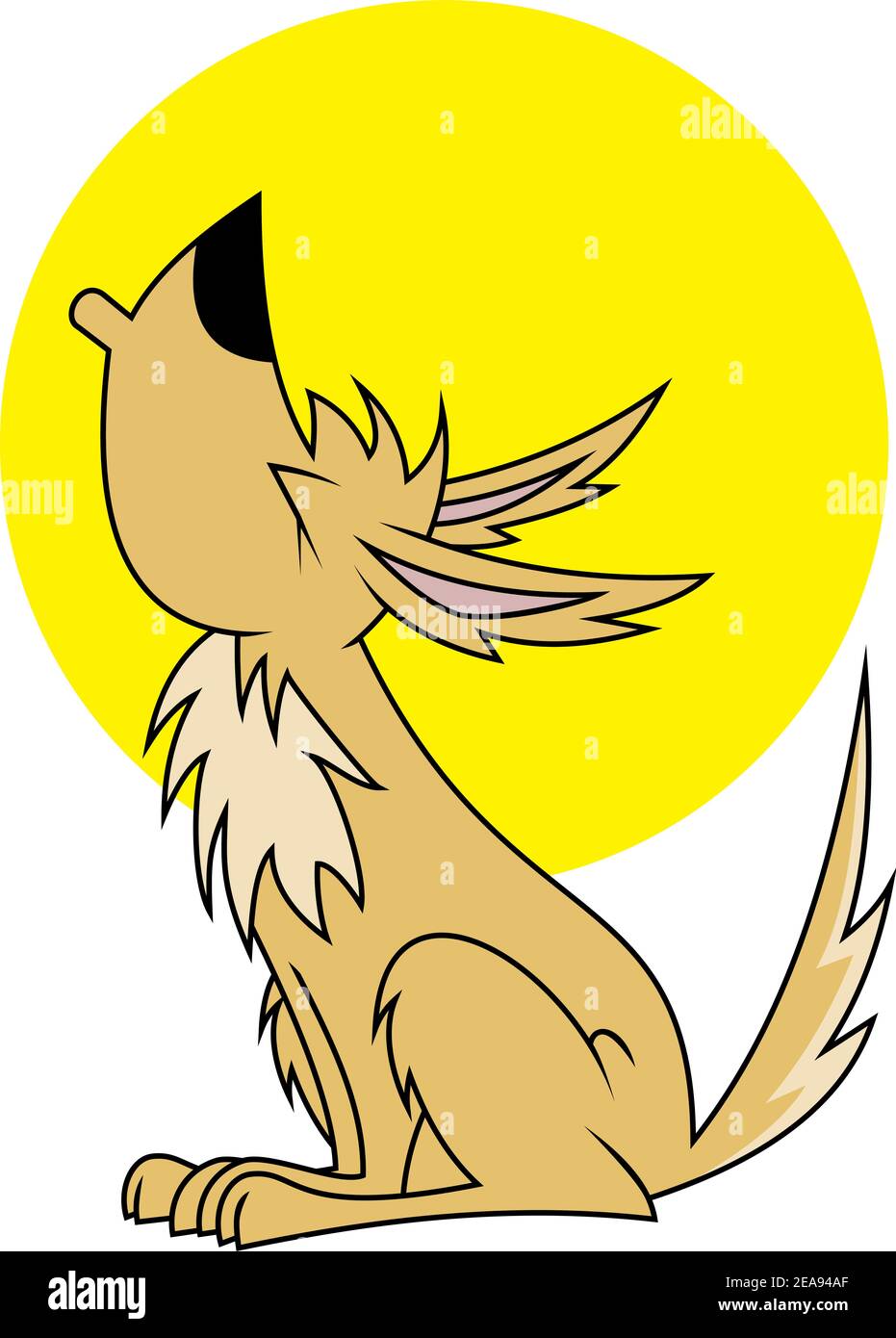coyote wolf howling at moon artwork illustration isolated white background Stock Photo