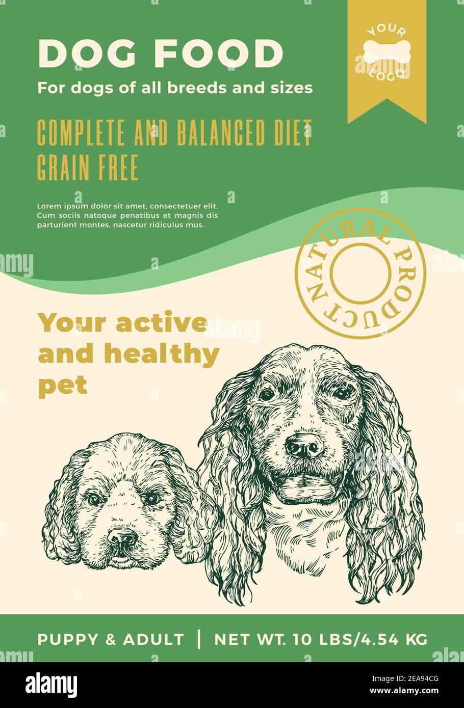 Dog Food Label Template. Abstract Vector Packaging Design Layout