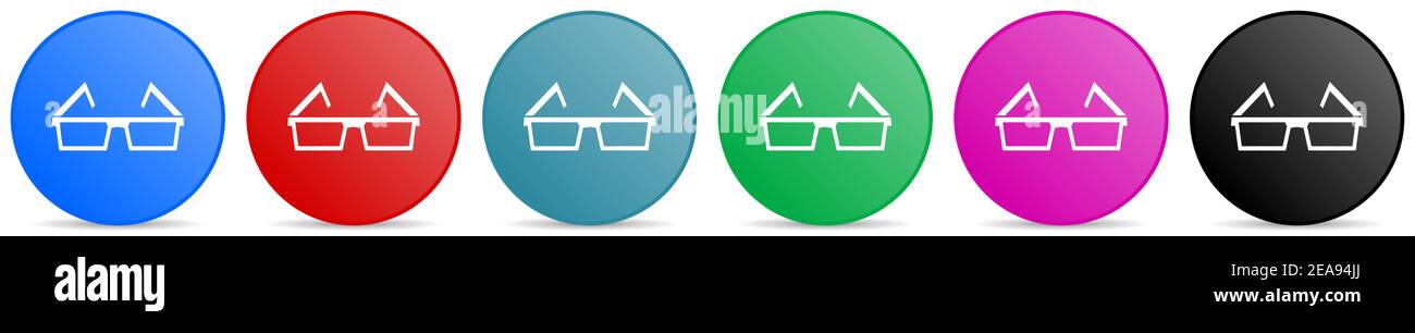 Eyeglasses vector icons, set of circle gradient buttons in 6 colors ...