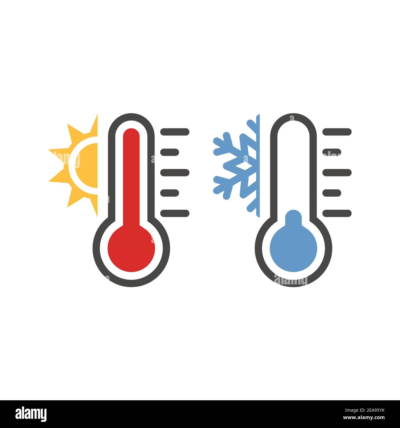 Hot and cold weather icons thermometers isolated Vector Image