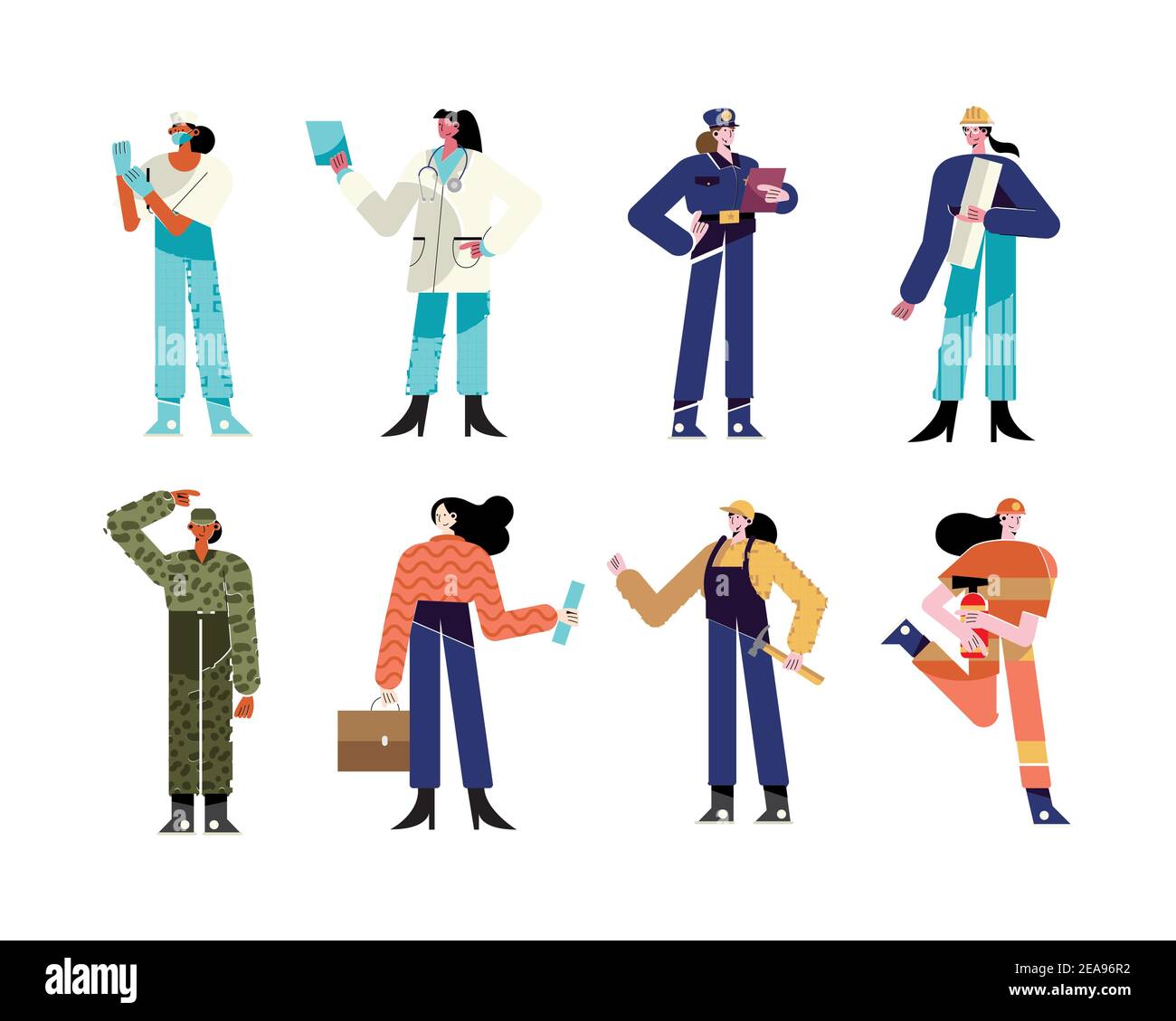 bundle of eight women different professions characters vector illustration design Stock Vector
