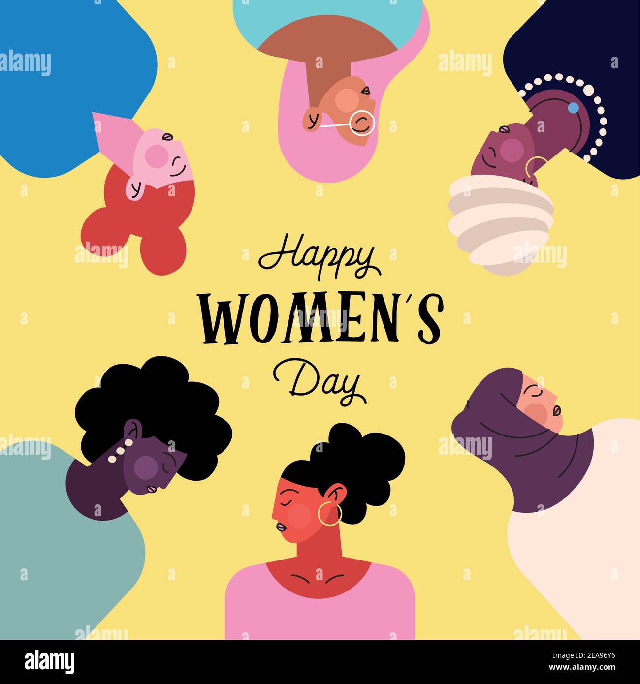 happy womens day lettering with group of six ladies characters vector ...