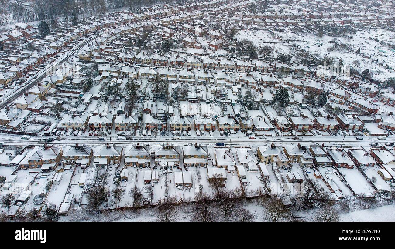 Aerial photo of Drone footage of Ipswich following heavy snowfall from