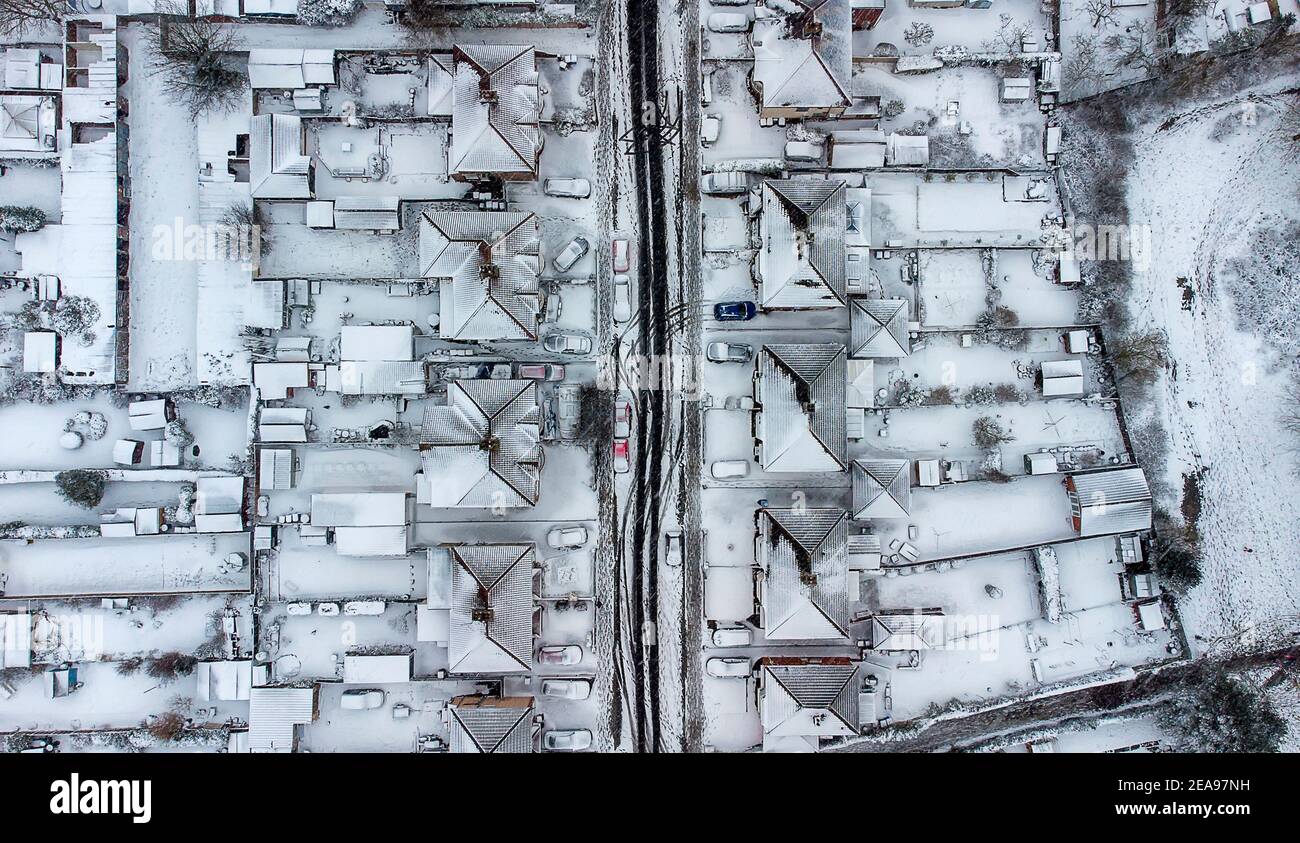 Aerial photo of Drone footage of Ipswich following heavy snowfall from