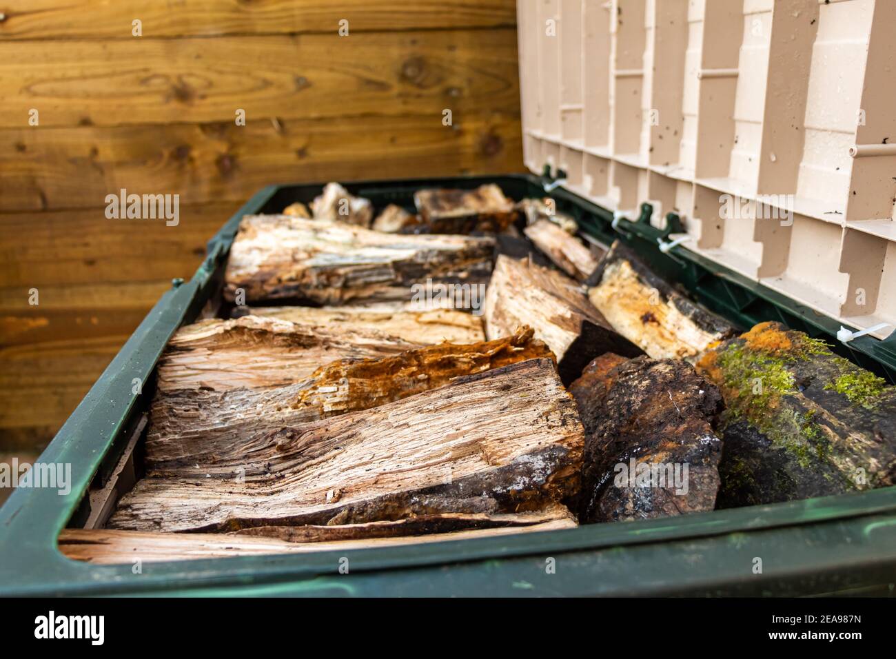 Boxed Logs Close up of logs and wood stored in a log box Stock Photo - Alamy