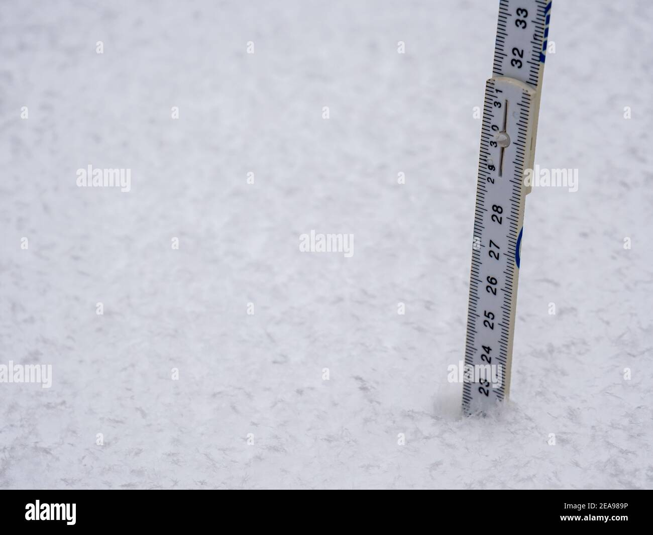 Measure the snow depth with a folding rule Stock Photo Alamy