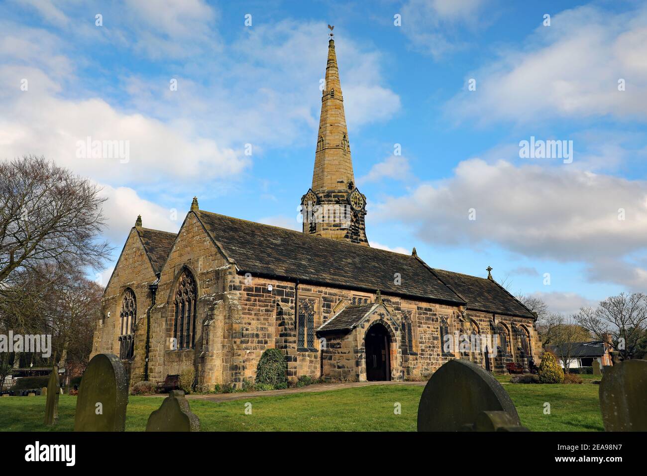 St Michael’s Parish Church in Aughton, Lancashire, on a very cold January morning 2021. Stock Photo