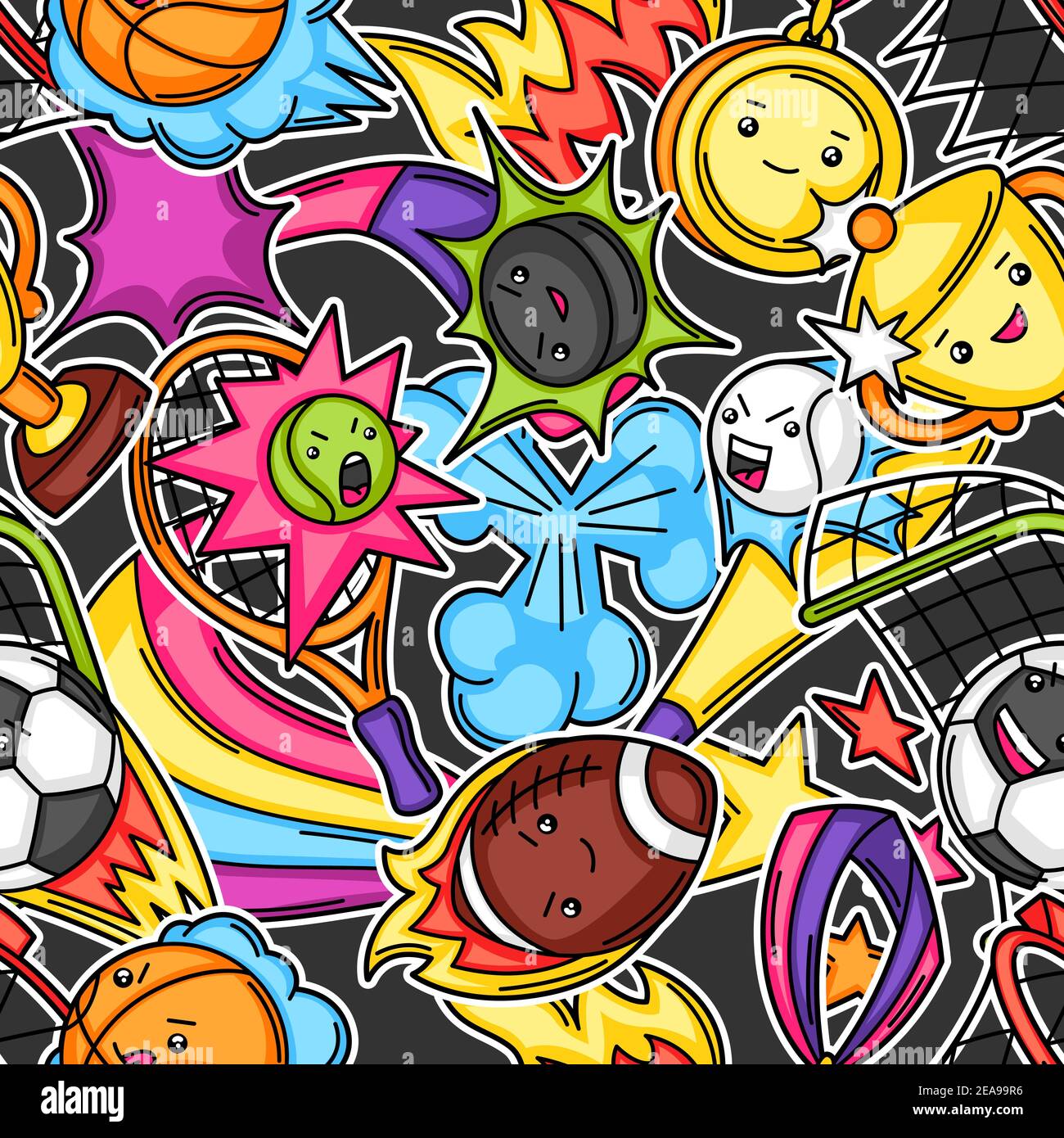 Seamless pattern with kawaii sport items Stock Vector Image & Art - Alamy