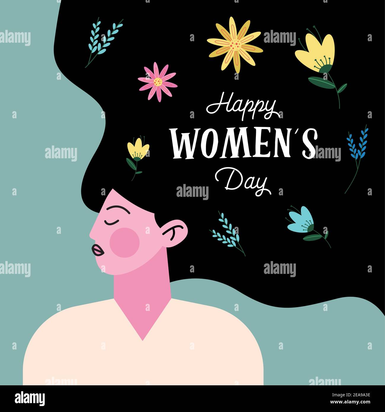 happy womens day lettering with lady character vector illustration ...
