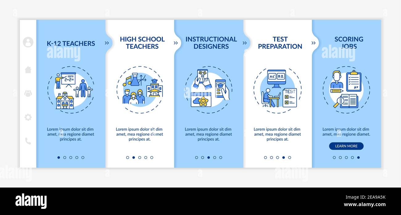 Online teaching jobs types onboarding vector template Stock Vector
